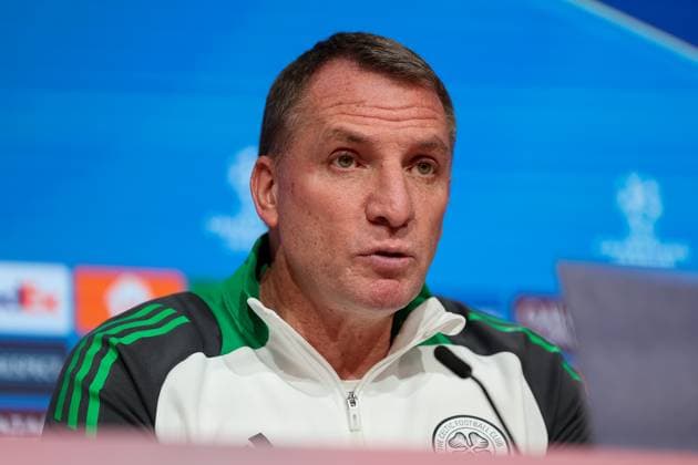 Brendan Rodgers (Celtic Glasgow, Chef-Trainer) bei der Pressekonferenz, GER, Internationale Pressekonferenz, Celtic Glasgow, Fussball, UEFA Champions League, Play-offs, Saison 2024 2025, 17.02.2025, GER, Internationale Pressekonferenz, Celtic Glasgow, Fussball, UEFA Champions League, Play-offs, Saison 2024 2025, 17.02.2025 Muenchen Copyright: xEibner-Pressefoto JennixMaulx EP_JML