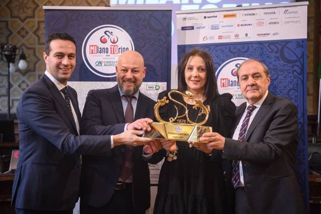 Andrea Orlandi , Marco Terzi, Alessandra Borghetti e Mauro Vegni alla Presentazione gara ciclistica Milano Torino, presso il comune di Rho - Milano, Marted& xec; 18 Febbraio 2025 (Foto Claudio Furlan Lapresse) Milano Torino bicycle race presentation, at the town hall in Rho - Milan, Tuesday, Feb. 18, 2025 (Photo Claudio Furlan Lapresse)  Copyright: xClaudioxFurlan LaPressex