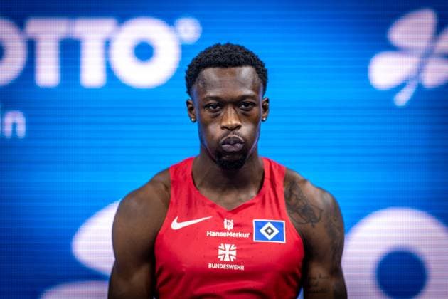 Leichtathletik Berlin 14.02.2025 ISTAF Indoor Berlin 60m Sprint Owen Ansah *** Athletics Berlin 14 02 2025 ISTAF Indoor Berlin 60m sprint Owen Ansah