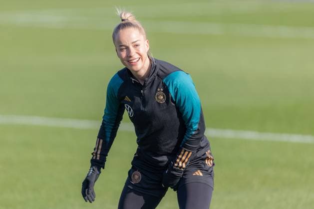 Training und PK Deutsche Frauen-Nationalmannschaft Giulia Gwinn. Training und Pressekonferenz der Frauen-Nationalmannschaft am 18. Februar 2025 auf dem DFB-Campus in Frankfurt am Main., Frankfurt am Main Hessen Deutschland DFB-Campus