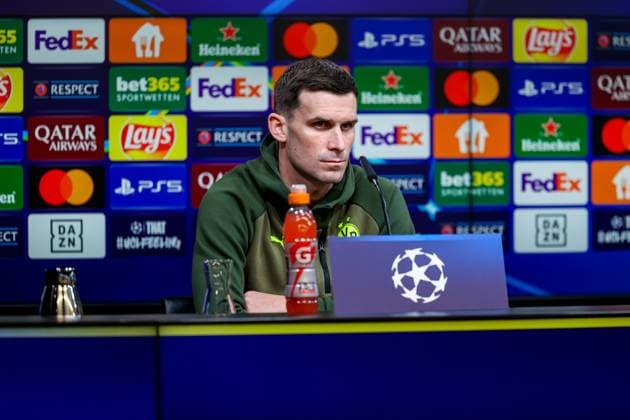 18.02.2025, Pressekonferenz zum UEFA Champions League Spiel zwischen Borussia Dortmund und Sporting Lissabon, Pascal Groß (Borussia Dortmund), Dortmund Signal Iduna Park NRW Deutschland xRHR-FOTO DEx Copyright: DennisxEwert RHR-FOTOx RHR-FOTO DE