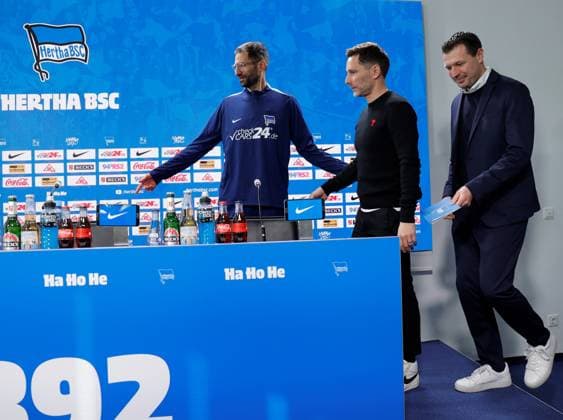 Andre Mijatovic, Co-Trainer , Cheftrainer Stefan Leitl, Sportdirektor Benjamin Weber, Deutschland, Berlin, Sportpark, GER, 2.FBL, Hertha BSC, Saison 2024 25, Pressekonferenz mit dem neuen Cheftrainer Stefan Leitl und Sportdirektor Benjamin Weber