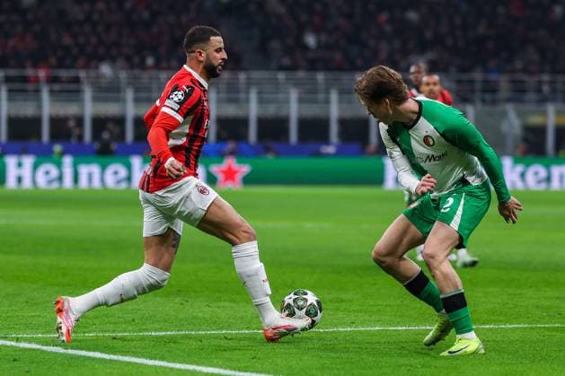 AC Milan vs Feyenoord Rotterdam - UEFA Champions League 2024 25 Knockout phase play-offs 2nd leg - 18 02 2025 Kyle Andrew Walker of AC Milan seen in action during UEFA Champions League 2024 25 Knockout phase play-offs 2nd leg football match between AC Milan and Feyenoord Rotterdam at San Siro Stadium Copyright: xBEAUTIFULxSPORTS Carabellix
