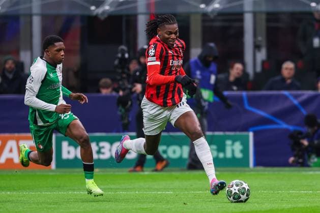 AC Milan vs Feyenoord Rotterdam - UEFA Champions League 2024 25 Knockout phase play-offs 2nd leg - 18 02 2025 Rafael Leao of AC Milan seen in action during UEFA Champions League 2024 25 Knockout phase play-offs 2nd leg football match between AC Milan and Feyenoord Rotterdam at San Siro Stadium Copyright: xBEAUTIFULxSPORTS Carabellix
