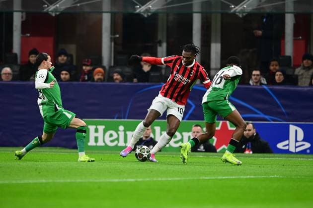 AC Milan v Feyenoord - UEFA Champions League 2024 25 League Knockout Play-off Second Leg He celebrates after scoring his team s first goal during the round of 16 UEFA Champions League match between AC Milan and Feyenoord Rotterdam at San Siro Stadium in Milan, Italy, on February 18, 2025. Milan Lombardy Italy  Copyright: xAndreaxDiodatox originalFilename:diodato-acmilanv250218_npDzR.jpg