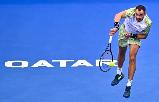 ATP, Tennis Herren QATAR EXXONMOBIL OPEN ROUND OF 32 Roman Safiullin competes in her round of 32 match against Alex De Minaur of Australia during the ATP Qatar ExxonMobil Open 2025 tennis tournament at the Khalifa International Tennis Complex in Doha, Qatar, on February 18, 2025. DOHA Qatar Copyright: xNoushadxThekkayilx