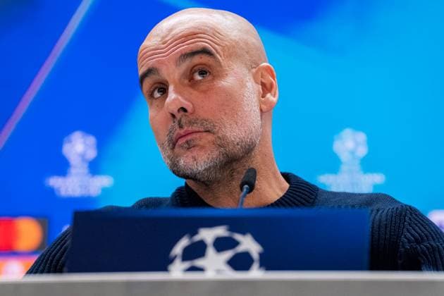 UEFA Champions League 2024 25 League Knockout Play-off Second Leg: Manchester City press conference, PK, Pressekonferenz Pep Guardiola, head coach of Manchester City FC, seen getting into the press room during the UEFA Champions League 2024 25 League Knockout Play-off Second Leg Press Conference at Estadio Santiago Bernabeu on February 18, 2025 in Madrid, Spain. Madrid Estadio Santiago Bernabeu Madrid Spain Copyright: xAlbertoxGardinx AGardin_20250218_Man_City_Press_0119