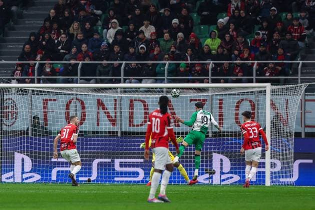 CALCIO - UEFA Champions League - AC Milan vs Feyernood Julian Carranza of Feyenoord Rotterdam scores a goal during UEFA Champions League 2024 25 Knockout phase play-offs 2nd leg football match between AC Milan and Feyenoord Rotterdam at San Siro Stadium Milan Italy  Copyright: xIPAxSport ABACAx