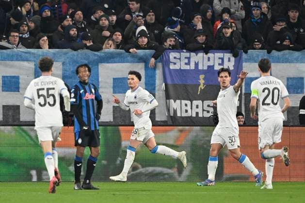 Atalanta v Club Brugge - UEFA Champions League BERGAMO, ITALY - FEBRUARY 18 : Talbi Chemsdine midfielder of Club Brugge celebrates after scoring a second goal during the UEFA Champions League 2024 25 knockout phase play-off match second leg between Atalanta and Club Brugge on February 18, 2025 in Bergamo, Italy, 18 02 2025 Bergamo Italy  Copyright: xJanxDexMeuleneirx
