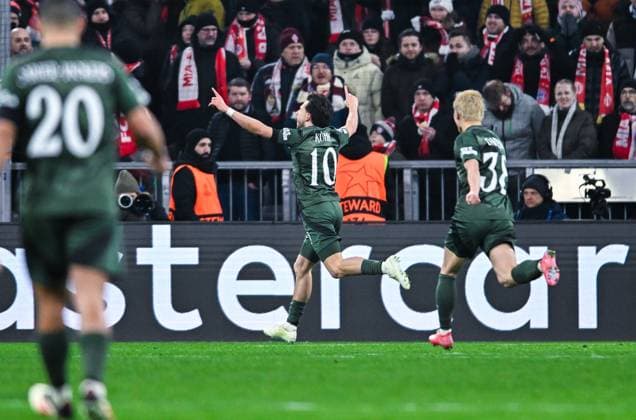 Nicolas Kuehn (Celtic FC) celebrates his goal during the UEFA Champions League 2024 25 League Knockout Play-off Second Leg match between FC Bayern München and Celtic FC at Allianz Arena on February 18, 2025 in Munich, Germany. (Photo by Silas Schueller DeFodi Images) Defodi-738_738_BAYCEL_20250218_227