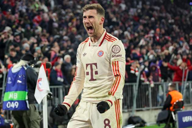 Leon Goretzka (FC Bayern Muenchen) jubelt, UEFA Champions League 2024 25 League Knockout Play-off Second Leg, FC Bayern München v Celtic FC, Allianz Arena am 18. February 2025 in München, Deutschland. (Foto von Marco Steinbrenner DeFodi Images) Leon Goretzka (FC Bayern Muenchen) cheers, UEFA Champions League 2024 25 League Knockout Play-off Second Leg, FC Bayern München v Celtic FC, Allianz Arena, February 18, 2025 in Munich, Germany. (Photo by Marco Steinbrenner DeFodi Images) Defodi-700_muenchen_glasgow_20250218_079