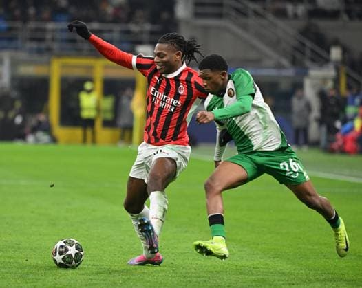 (250219) -- MILAN, Feb. 19, 2025 -- AC Milan s Rafael Leao (L) vies with Feyenoord s Givairo Read during the UEFA Champions League knockout phase play-off second leg football match between AC Milan and Feyenoord in Milan, Italy, Feb. 18, 2025. (Photo by Xinhua) (SP)ITALY-MILAN-FOOTBALL-UEFA CHAMPIONS LEAGUE-AC MILAN VS FEYENOORD AlbertoxLingria 