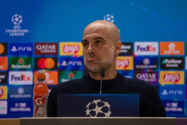 February 18, 2025, Madrid, Spain: Pep Guardiola, manager of the English football club, Manchester City during a press conference, PK, Pressekonferenz on the eve of the UEFA Champions League match between Real Madrid and Manchester City which will be played on Wednesday 19 February at the Santiago Bernabeu Stadium in Madrid. Madrid Spain - ZUMAs197 20250218_aaa_s197_086 Copyright: xDavidxCanalesx
