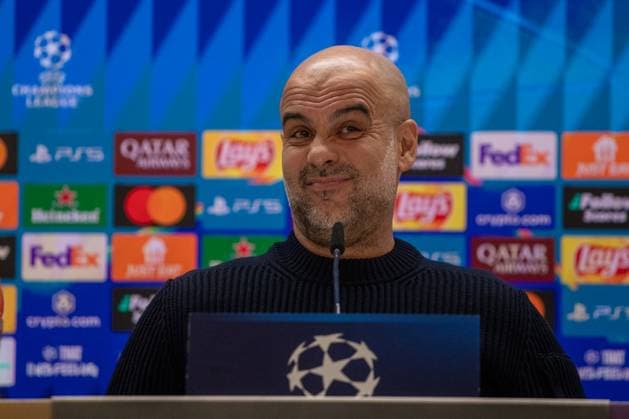 press conference, PK, Pressekonferenz on the eve of the UEFA Champions League match between Real Madrid and Manchester City in Madrid, Spain - 18 Feb 2025 Pep Guardiola, manager of the English football club, Manchester City during a press conference on the eve of the UEFA Champions League match between Real Madrid and Manchester City which will be played on Wednesday 19 February at the Santiago Bernabeu Stadium in Madrid. Madrid Spain Copyright: xDavidxCanalesx xSOPAxImagesx 0803555740st