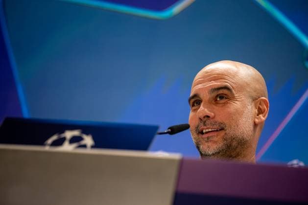 press conference, PK, Pressekonferenz on the eve of the UEFA Champions League match between Real Madrid and Manchester City in Madrid, Spain - 18 Feb 2025 Pep Guardiola, manager of the English football club, Manchester City during a press conference on the eve of the UEFA Champions League match between Real Madrid and Manchester City which will be played on Wednesday 19 February at the Santiago Bernabeu Stadium in Madrid. Madrid Spain Copyright: xDavidxCanalesx xSOPAxImagesx 0803555963st