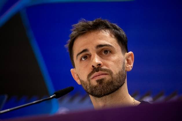 press conference, PK, Pressekonferenz on the eve of the UEFA Champions League match between Real Madrid and Manchester City in Madrid, Spain - 18 Feb 2025 Bernardo Silva, Manchester City speaks during a press conference on the eve of the UEFA Champions League match between Real Madrid and Manchester City which will be played on Wednesday 19 February at the Santiago Bernabeu Stadium in Madrid. Madrid Spain Copyright: xDavidxCanalesx xSOPAxImagesx 0803555988st