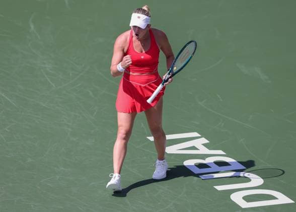 Peyton Stearns (USA) macht die Faust und jubelt,Jubel, Freude,Emotion, Dubai Duty Free Tennis Championships, Dubai, U.A.E. Copyright: xJuergenxHasenkopfx