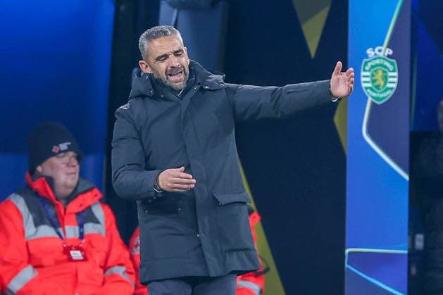 19.02.2025, Fußball, UEFA Champions League, Borussia Dortmund - Sporting Lissabon, Signal Iduna Park, Knockout phase play-offs, Saison 2024 2025: Cheftrainer Rui Borges (Sporting) gestikulierend am Spielfeldrand Nordrhein-Westfalen Deutschland