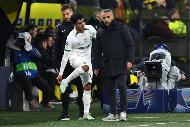 Joao Simoes (Sporting Lissabon) und Trainer Rui Borges (Sporting Lissabon) gestikuliert, gestik waehrend des Spiels der UEFA Champions League 2024 25 Play-offs Rückspiel zwischen Borussia Dortmund und Sporting Lissabon, SIGNAL IDUNA PARK am 19. February 2025 in Dortmund, Deutschland. (Foto von Ralf Treese DeFodi Images) +++ Joao Simoes (Sporting Lissabon) und Trainer Rui Borges (Sporting Lissabon) gestures during the UEFA Champions League 2024 25 League Knockout Play-off Second Leg match between Borussia Dortmund and Sporting Clube de Portugal at Signal Iduna Park on February 19, 2025 in Dortmund, Germany. (Photo by Ralf Treese DeFodi Images)