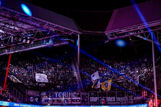 Supporters of Juventus, during the match PSV - Juventus at the Philips stadium for the UEFA Champions League - Knockout phase play-offs - 2nd leg season 2024-2025 in EINDHOVEN, Netherlands on 19 february 2025, (photo by Stefan Koops EYE4images DeFodi Images)