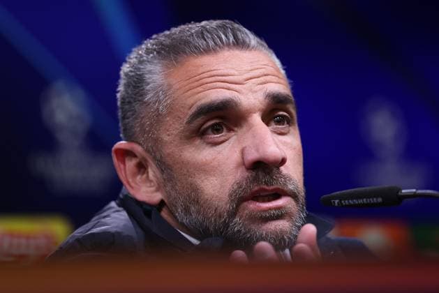 Dortmund on February 19, 2025 Uefa Champions League Knockout phase play-offs, 2st leg Borussia Dortmund - Sporting Clube de Portugal v.l., Pressekonferenz , Trainer Rui Borges (Sporting Clube de Portugal) Copyright: JoaquimxFerreira