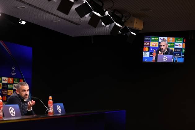 Dortmund on February 19, 2025 Uefa Champions League Knockout phase play-offs, 2st leg Borussia Dortmund - Sporting Clube de Portugal v.l., Pressekonferenz , Trainer Rui Borges (Sporting Clube de Portugal) Copyright: JoaquimxFerreira