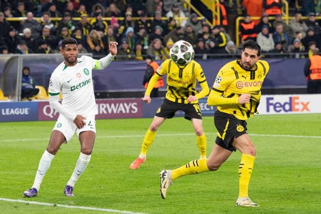 Dieses Tor per Kopfball von Emre CAN (DO) wird wegen Abseits nicht gegeben, Aktion, Einzelaktion, Fussball Champions League, Play-offs, Borussia Dortmund (DO) - Sporting Lissabon CP (Sporting) 0-0 am 19.02.2025 in Dortmund Deutschland. UEFA regulations prohibit any use of photographs as image sequences and or quasi-video Â