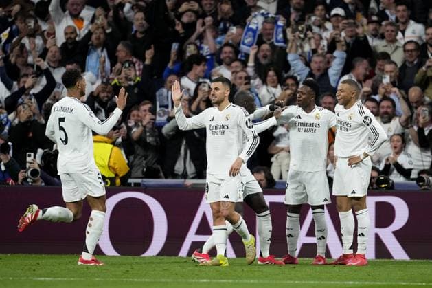 Cc Madrid 19 02 2025 - Champions League Real Madrid-Manchester City foto Cesar Cebolla Image nella foto: esultanza gol Kylian Mbappe 