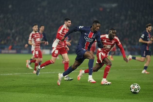 Foot : Ligue des Champions Paris SG Brest PHOTOPQR LE PARISIEN Olivier Arandel ; Paris ; 19 02 2025 ; Paris, France Mercredi 19 février 2025 Sports Football Ligue des Champions Paris-SG Brest LP Olivier Arandel Ousmane Dembele Paris, France, feb 19th 2025 Champions league between 2 french clubs : Paris PSG vs Brest
