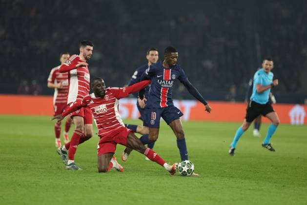 Foot : Ligue des Champions Paris SG Brest PHOTOPQR LE PARISIEN Olivier Arandel ; Paris ; 19 02 2025 ; Paris, France Mercredi 19 février 2025 Sports Football Ligue des Champions Paris-SG Brest LP Olivier Arandel Ousmane Dembele Paris, France, feb 19th 2025 Champions league between 2 french clubs : Paris PSG vs Brest