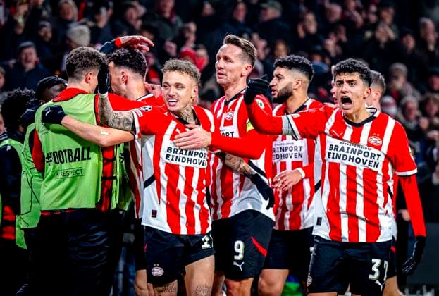 PSV Eindhoven forwarder Ivan Perisic scores the 1-0 and celebrating the goal during the match PSV - Juventus at the Philips stadium for the UEFA Champions League - Knockout phase play-offs - 2nd leg season 2024-2025 in EINDHOVEN, Netherlands on 19 february 2025, (photo by Marcel van Dorst EYE4images DeFodi Images)