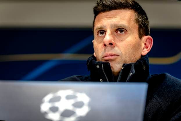 Juventus trainer Thiago Mottaduring te press conference, PK, Pressekonferenz after the match PSV - Juventus at the Philips stadium for the UEFA Champions League - Knockout phase play-offs - 2nd leg season 2024-2025 in EINDHOVEN, Netherlands on 19 february 2025, (photo by Marcel van Dorst EYE4images DeFodi Images)
