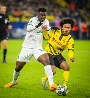 Dortmund, Germany. 19th Feb 2025. Ousmane Diomande (SP) Karim Adeyemi (BvB) Borussia Dortmund - Sporting Lisbon Borussia Dortmund - Sporting Lissabon 19.02.2025