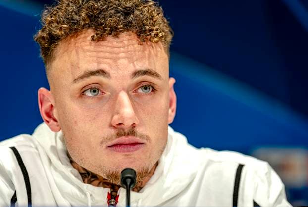 PSV Eindhoven forwarder Noa Lang during te press conference, PK, Pressekonferenz after the match PSV - Juventus at the Philips stadium for the UEFA Champions League - Knockout phase play-offs - 2nd leg season 2024-2025 in EINDHOVEN, Netherlands on 19 february 2025, (photo by Marcel van Dorst EYE4images DeFodi Images)