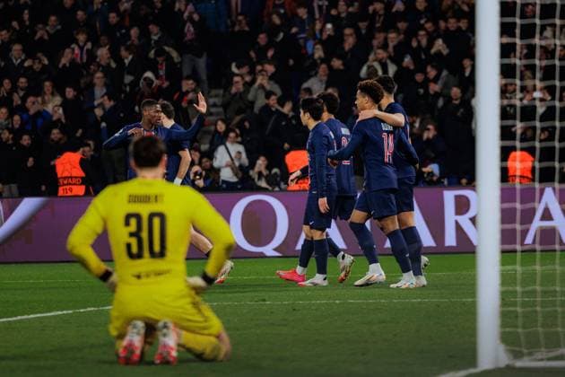 Goncalo Ramos (Paris Saint-Germain 9) celebrates his goal during the UEFA Champions League game between Paris Saint-Germain and Stade Brestois 29 at Parc des Princes in Paris, France. (Pauline Figuet SPP) Copyright: xPaulinexFiguetx xSPPx spp-en-PaFiSp-PF_PSGSB2412