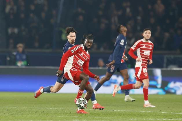 February 19, 2025, Paris, Paris, France: Mama BaldÅ½ of STADE BRESTOIS in action during the match of UEFA Champions League between Paris Saint Germain and Stade Brestois at Parc des Princes Stadium - on February 19 2025 Paris - France Paris France - ZUMAb253 20250219_zsp_b253_024 Copyright: xLoicxBaratouxx