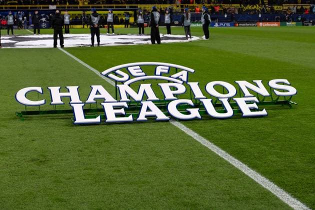 Logo Uefa Champions League, allgemein, feature, Randmotiv, Symbolfoto Fussball Champions League, Play-offs, Borussia Dortmund (DO) - Sporting Lissabon CP (Sporting) 0-0 am 19.02.2025 in Dortmund Deutschland. UEFA regulations prohibit any use of photographs as image sequences and or quasi-video Â