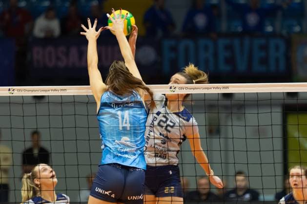 Jaelyn Keene (Palmberg) during CEV Champions League Women 2025 match between Numia Vero Volley Milano and SSC Palmberg Schwerin at Opiquad Arena, Monza, Italy on February 20, 2025& x9; during Numia Vero Volley Milano vs SSC Palmberg Schwerin, CEV Champions League Women volleyball match in Milan, Italy, February 20 2025  Copyright: xValerioxOrigo IPAxSportx xipa-agency.netx xx IPA_54335876 IPA_Agency_IPA54335876