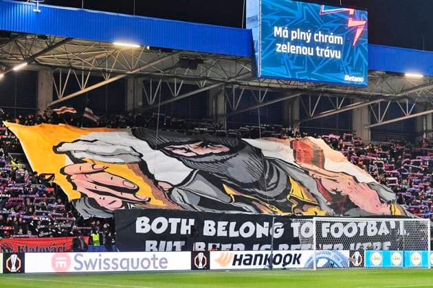 FC Viktoria Plzen fans choreo during the UEFA Europa League, 2nd round match: FC Viktoria Plzen vs Ferencvaros Budapest, in Pilsen, Czech Republic, on February 20, 2025. (CTKxPhoto MiroslavxChaloupka) CTKPhotoP2025022009435  CTKPhotoP2025022009435