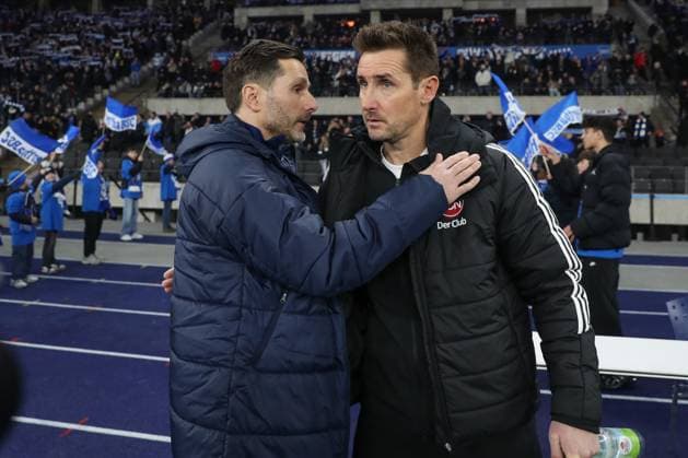 21.02.2025, xtgx, Fussball - 2.Bundesliga, Hertha BSC Berlin - 1.FC Nuernberg emspor, v.l. Stefan Leitl (Hertha, Trainer), Miroslav Klose (Nuernberg, Trainer) (DFL DFB REGULATIONS PROHIBIT ANY USE OF PHOTOGRAPHS as IMAGE SEQUENCES and or QUASI-VIDEO) Berlin