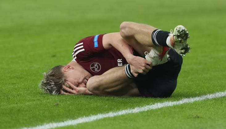 Tim Janisch angeschlagen, verletzt Verletzung Fußball Fussball DFL 2.Bundesliga Herren 23. Spieltag Saison 2024 2025 21.02.2025 Hertha BSC Berlin vs. 1.FC Nürnberg FCN DFL regulations prohibit any use of photographs as image sequences and or quasi-video