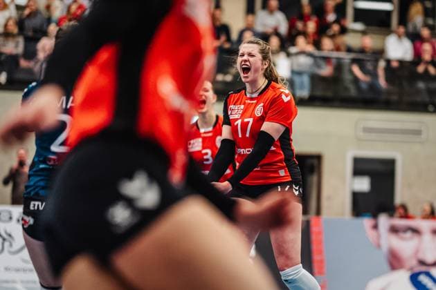 Volleyball Frauen Saison 2024 2025 2. Volleyball Bundesliga Frauen Pro ETV Hamburg vs. Allbau Volleys Essen 22.02.2025 Jubel von Louisa Krams ( 17, ETV Hamburg) Hamburg Lokstedter Steindamm 52 Hamburg Deutschland