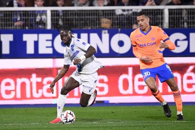 AJ Auxerre v Olympique de Marseille - Ligue 1 McDonald s 2024 2025 14 Gideon MENSAH (aja) - 10 Mason GREENWOOD (om) during the Ligue 1 McDonald s match between Auxerre and Marseille at Stade Abbe Deschamps on February 22, 2025 in Auxerre, France. Auxerre France  Copyright: xFEPx 776286372