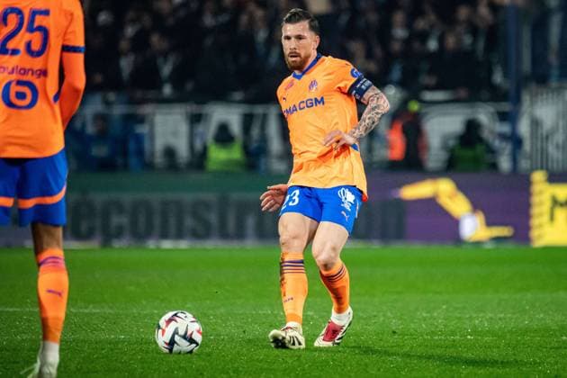 FOOTBALL :AJ Auxerre vs Olympique de Marseille - Ligue 1 - JournÃ e 23 - 21 02 2025 Pierre-Emile Hojbjerg (OM) AuxerreFrance  Copyright: xBaptistexAutissierx