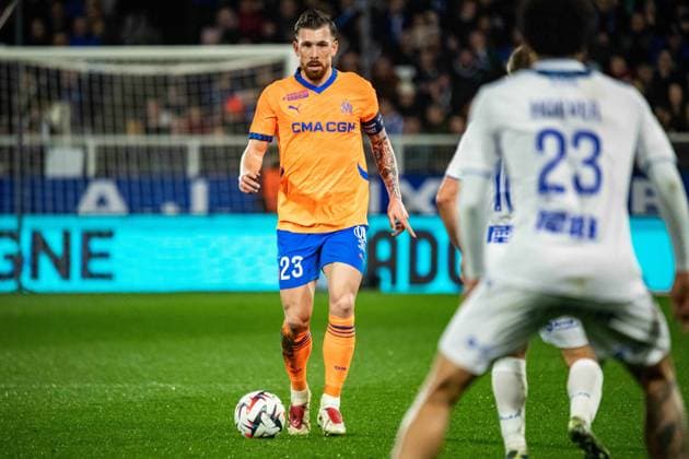 FOOTBALL :AJ Auxerre vs Olympique de Marseille - Ligue 1 - JournÃ e 23 - 21 02 2025 Pierre-Emile Hojbjerg (OM) AuxerreFrance  Copyright: xBaptistexAutissierx