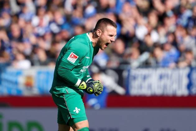 2025.02.23 xJFAx 2.Bundesliga 2024 25 23.Spieltag SV Darmstadt 98 - FC Schalke 04 v.l., Goalkeeper, Torwart Marcel Schuhen (SV Darmstadt 98) Torjubel, Goal celebration, celebrate the goal (DFL DFB REGULATIONS PROHIBIT ANY USE OF PHOTOGRAPHS as IMAGE SEQUENCES and or QUASI-VIDEO)