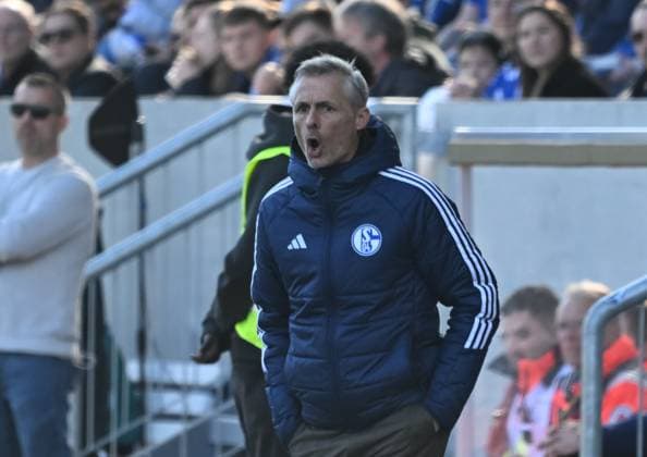 23.02.2025, xsltx, Fussball 2.Bundesliga, SV Darmstadt 98 - FC Schalke 04 v.l. Kees van Wonderen (Cheftrainer FC Schalke 04) (DFL DFB REGULATIONS PROHIBIT ANY USE OF PHOTOGRAPHS as IMAGE SEQUENCES and or QUASI-VIDEO)