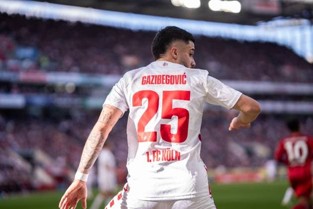 GER, 2. FBL, 1. FC Köln Koeln vs Fortuna Düsseldorf Duesseldorf 23.02.2025, Rheinenergie Stadion, Köln, GER, 2. FBL, 1. FC Köln Koeln vs Fortuna Düsseldorf Duesseldorf Im Bild: Jusuf GazibegoviÄ‡ Gazibegovic (1. FC Köln Koeln, 25)