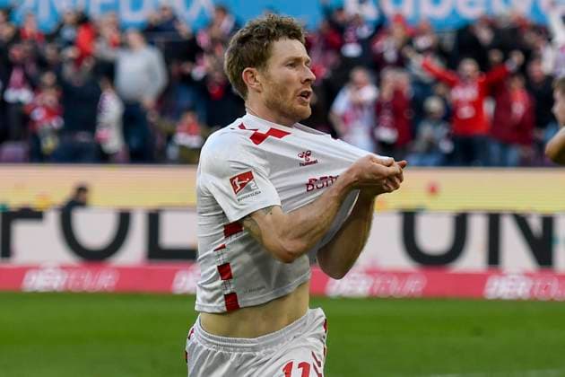Florian Kainz (Koeln 11) jubelt nach dem Tor zum 1:0 23.02.2025 Fussball 1. FC Koeln vs Fortuna Duesseldorf, Rheinenergiestadion, Koeln, DFB DFL REGULATIONS PROHIBIT ANY USE OF PHOTOGRAPHS AS IMAGE SEQUENCES AND OR QUASI-VIDEO