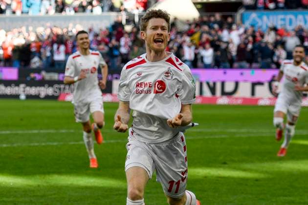 Florian Kainz (Koeln 11) jubelt nach dem Tor zum 1:0 23.02.2025 Fussball 1. FC Koeln vs Fortuna Duesseldorf, Rheinenergiestadion, Koeln, DFB DFL REGULATIONS PROHIBIT ANY USE OF PHOTOGRAPHS AS IMAGE SEQUENCES AND OR QUASI-VIDEO
